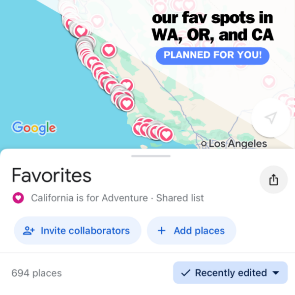 West Coast Map with heart icons pinned with lots of things to do on the West Coast.