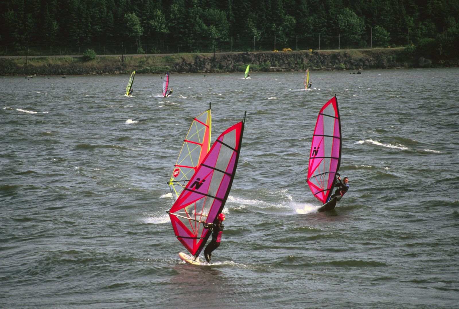 Windsurfer sailing on the Columbia River near Hood River, Oregon