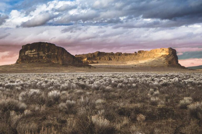 Fort Rock rising out of the high desert near Summer Lake, Oregon, close to Picture Rock Pass