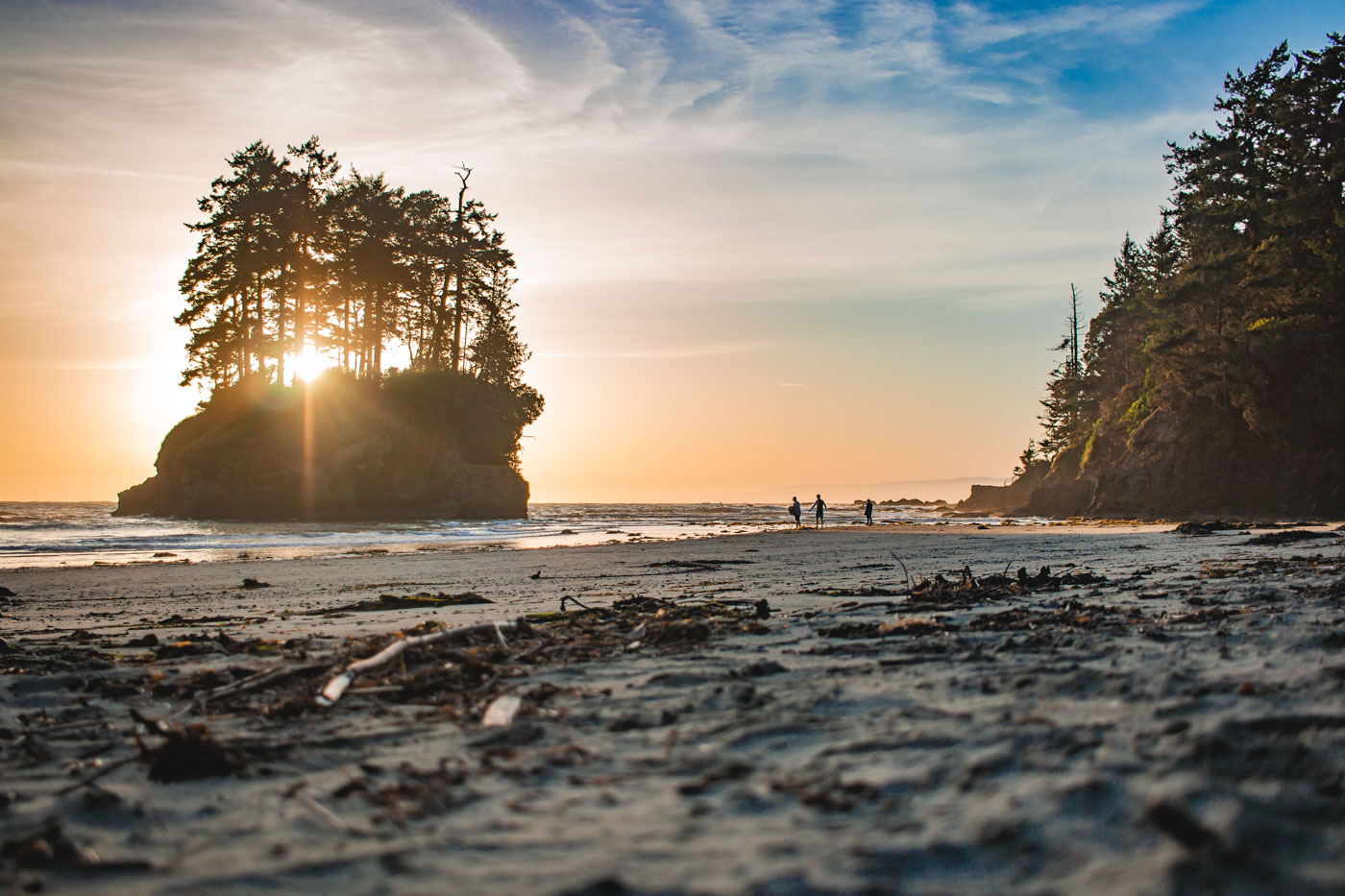 Sunset over the rocky coastline at Salt Creek Recreation Area near Port Angeles, Washington