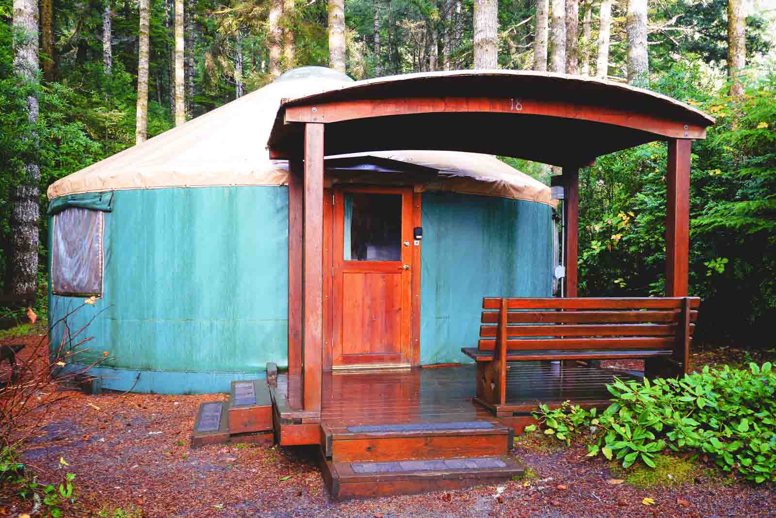 Umpqua Lighthouse State Park yurt in the forest on the Oregon Coast